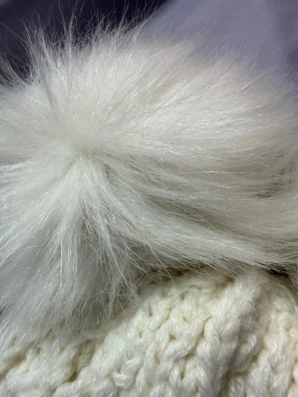 GAP Cream Cable Knit Kids Beanie with Double Faux-Fur Poms